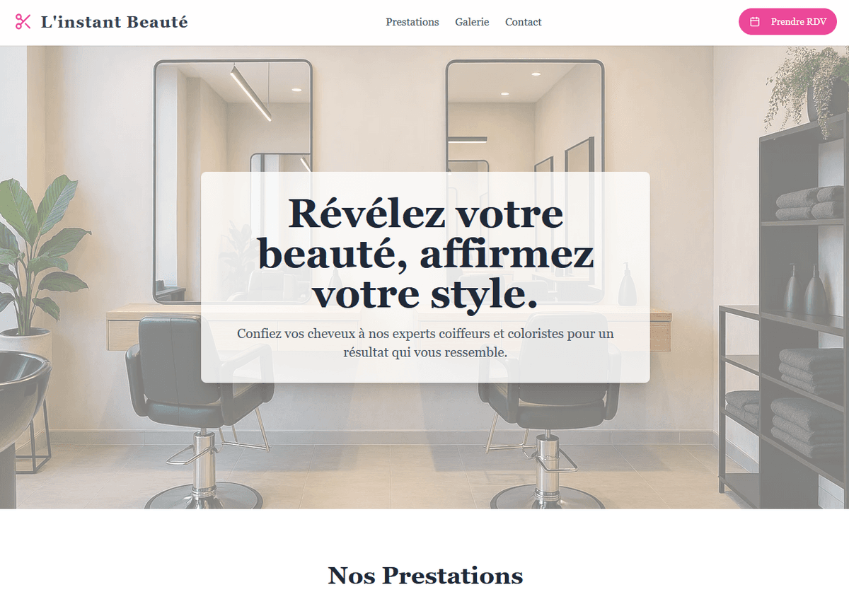 Site vitrine pour Salon de Coiffure "L'instant Beauté"
