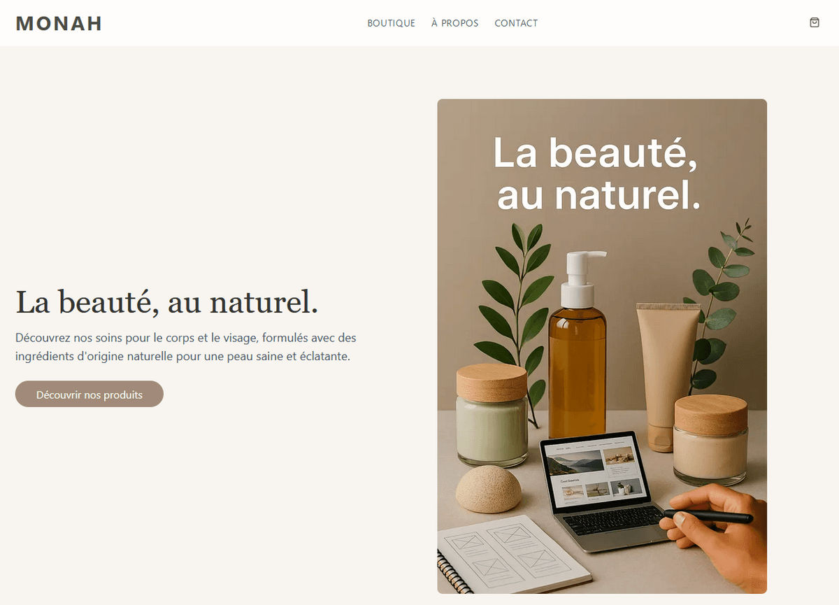 Site vitrine pour Monah - Cosmétiques Naturels